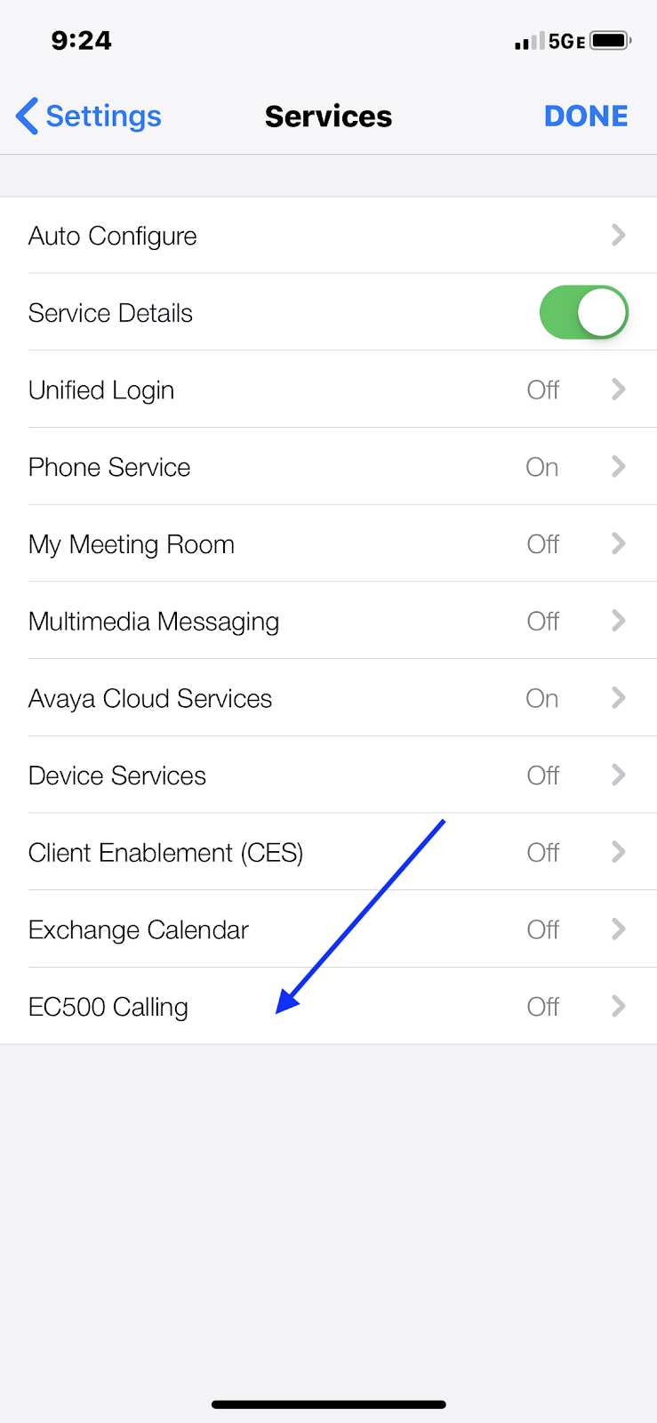 Avaya Equinox iOS ec500 calling settings