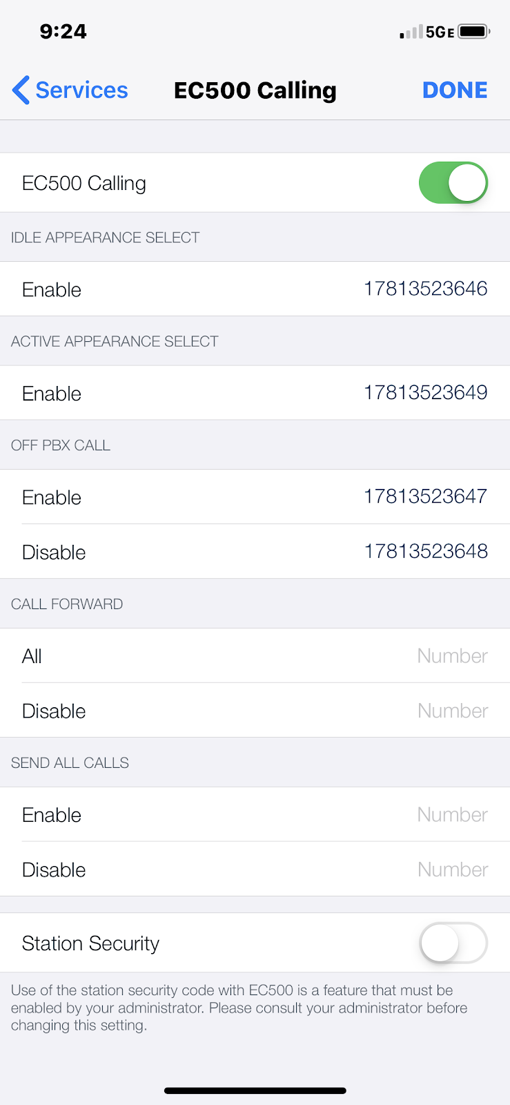 Avaya Equinox iOS adding direct inward dial numbers